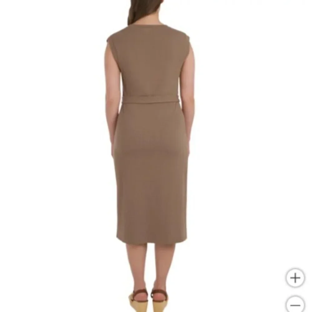 NEW Lands' End Women's Size L Sleeveless Rib Knit Midi Dress Brown - Picture 3 of 13